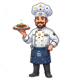 卡通厨师美食展示矢量设计素材