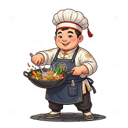 卡通厨师炒菜插画设计素材