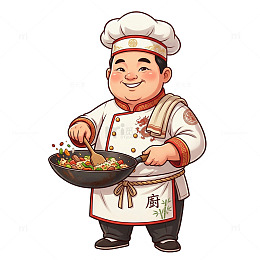 卡通厨师炒菜插画设计素材