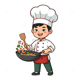 卡通厨师烹饪炒菜插图