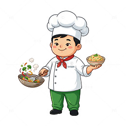 卡通厨师美食插画
