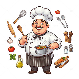 卡通厨师烹饪场景插画素材