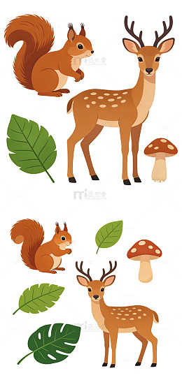 丛林森林卡通扁平风动物