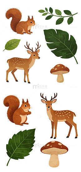 丛林 森林 卡通 扁平 元素