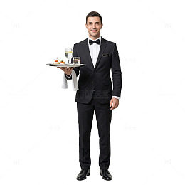 正装服务生手持餐盘