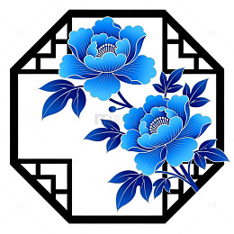 传统蓝花剪纸装饰图案