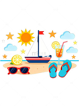 海滩度假卡通插画