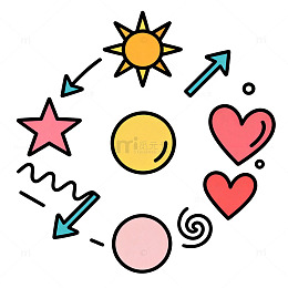 卡通风格太阳星星爱心图案插画