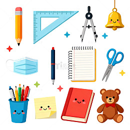 卡通文具学习用品矢量图