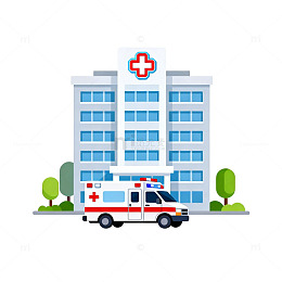 医院建筑救护车卡通矢量图