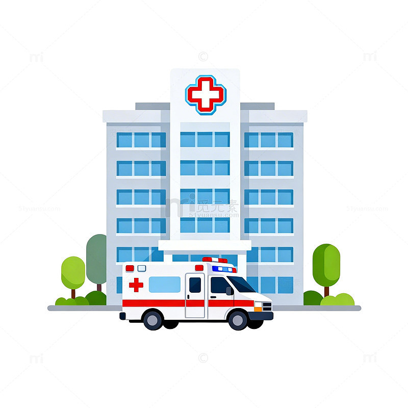 医院建筑救护车卡通矢量图