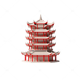 红白相间多层塔楼模型