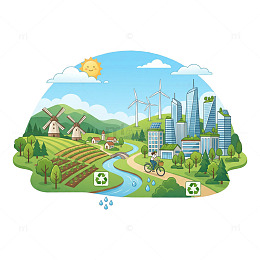 环保城市田园风光插画