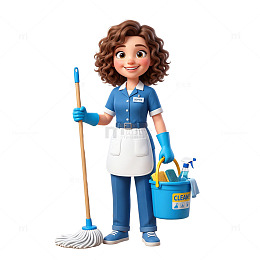 清洁员卡通形象插画