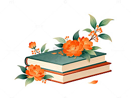 插画风格书本与花卉装饰图案