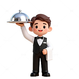 卡通服务员服务托盘图像