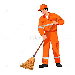 卡通清洁工清扫插画
