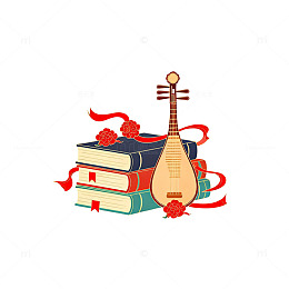 复古风乐器书籍组合插画