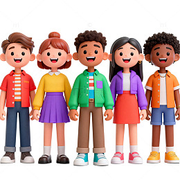 卡通风儿童人物集体插画素材