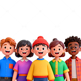 卡通风格儿童角色合影