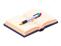 卡通风格笔记本与笔插画
