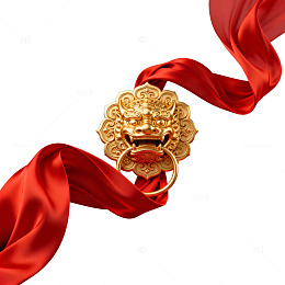 金色中国门环红绸装饰