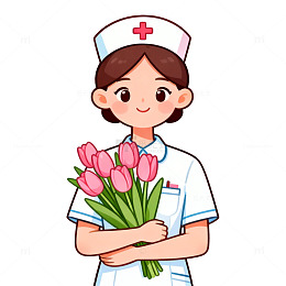 卡通护士插画鲜花素材