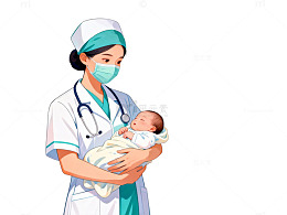 护士怀抱婴儿插画