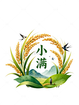 插画风小满节气农田风光海报