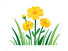 卡通风黄花草丛插画