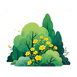 卡通风格树木花卉插画设计素材