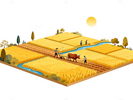 田园风光插画稻田劳作