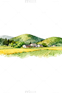 水彩乡村风光田园景色插画