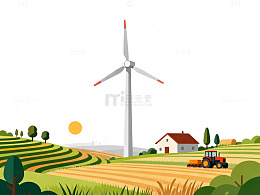 田园风光风力发电插画
