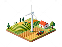 田园风光插画太阳能风力发电