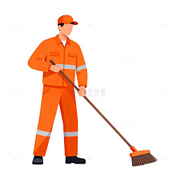 橙色工人清扫图