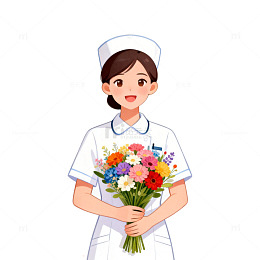 卡通护士鲜花插画素材