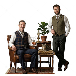 复古绅士与猫咪素材