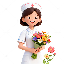 卡通护士鲜花插画设计元素