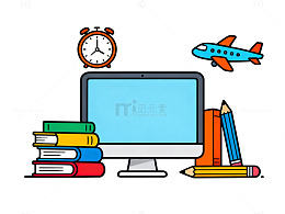 电脑学习用品插画