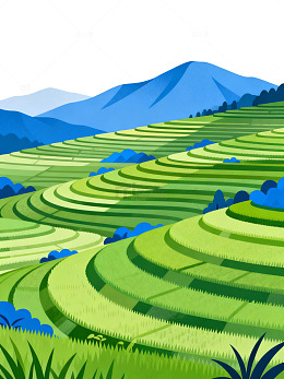 梯田风光田园插画