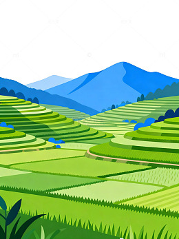 梯田风光山水矢量插画