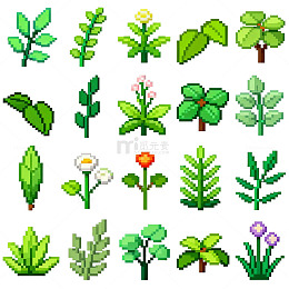 像素风格植物插画设计素材