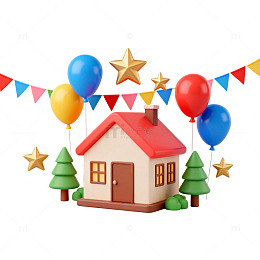 卡通风节日庆祝房屋装饰设计素材