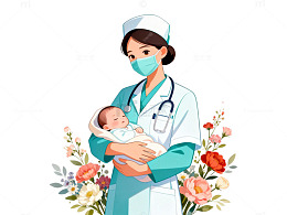 医护女性抱婴儿插画