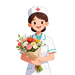 卡通护士鲜花插画素材