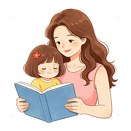 温馨亲子阅读卡通插画