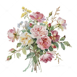 粉黄玫瑰水彩手绘花束