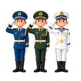 卡通陆海空三军仪仗队