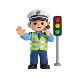 卡通男交警指挥交通形象
